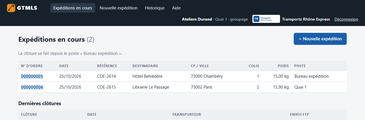 Sur un poste non habilité, le menu Clôture est absent.